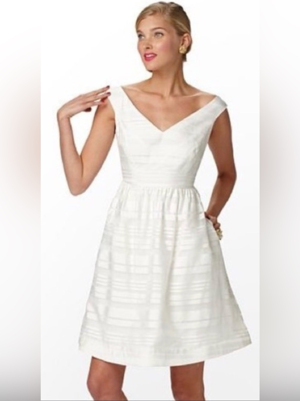 Lilly Pulitzer White Striped Silk Organza Kiera Fitnflare dress sz6 Cotton Lined